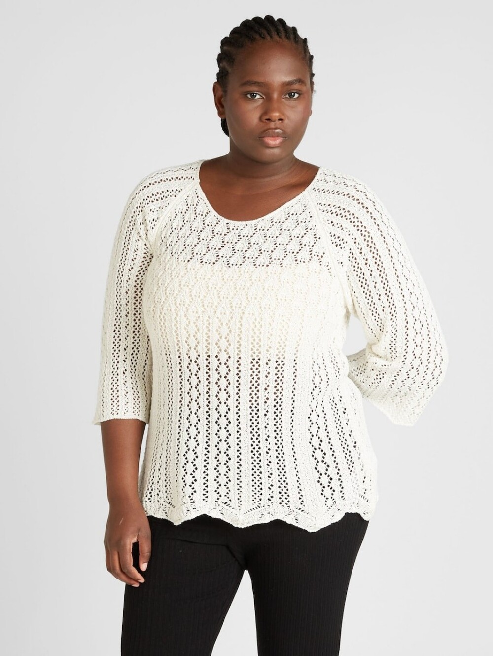 Ivory Open-Knit Scoop Neck Sweater Top